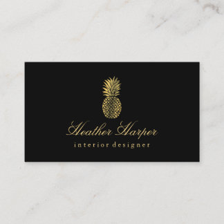 Golden Foil Ananas Script Business Card Schwarz Visitenkarte