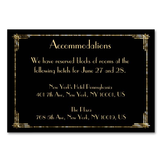 Golden Foil Art Deco Hochzeitsunterkunft Tischnummer (Vorderseite)