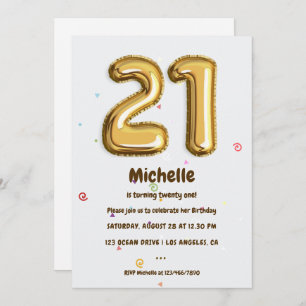 Golden Foil Ballon und Confetti 21. Geburtstag Par Einladung