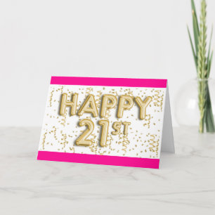 Golden Foil Balloons Pink Happy 21. Geburtstag Karte
