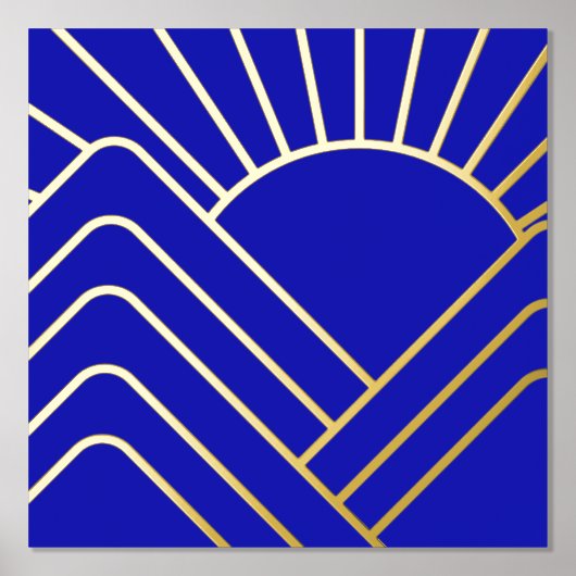 Golden Foil Blauer Déco Abstrakte Landschaft Foliendrucke (Vorderseite)