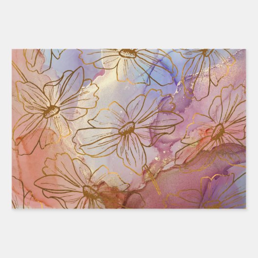 Golden Foil Blume auf Pastell Abstrakt Geschenkpapier Set (Vorderseite 3)