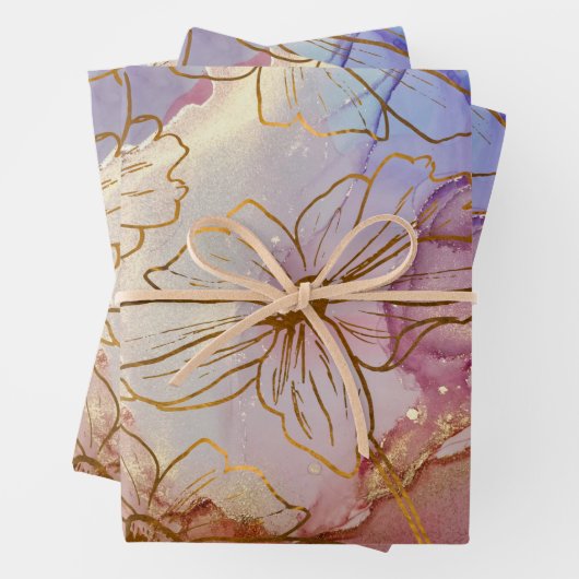 Golden Foil Blume auf Pastell Abstrakt Geschenkpapier Set (Beispiel)