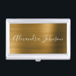 Golden Foil Elegante Moderner Luxus Visitenkarten Dose<br><div class="desc">Imitats Gold Foil Metallic Stainless Steel Minimalistisch Business Card Holder mit weißem Schriftzeichen für das Monogramm. Die Gold Foil Metal Business Card Inhaber können mit Ihrem Namen individuell gestaltet werden. Bitte kontaktieren Sie den Designer,  um passende Artikel zu erhalten.</div>