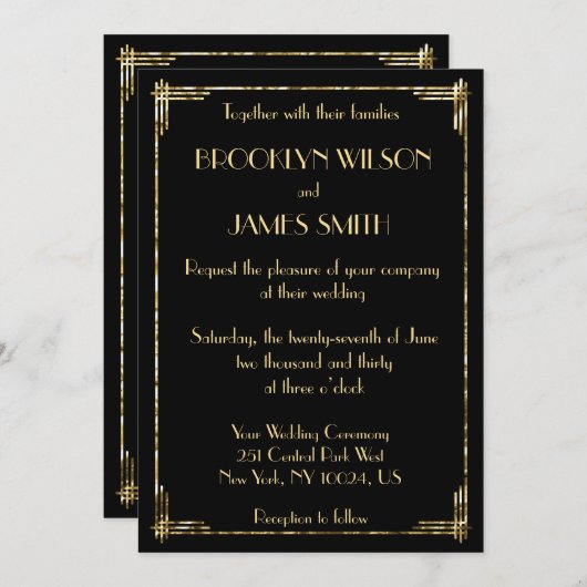 Golden Foil Gatsby Art Deco Hochzeit Einladung (Vorne/Hinten)