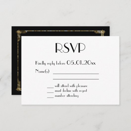 Golden Foil Great Gatsby Art Deco Hochzeit RSVP Ca (Vorne/Hinten)