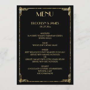 Golden Foil Great Gatsby Art Deco Hochzeitsmenü Menükarte