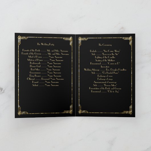 Golden Foil Great Gatsby Art Deco Hochzeitsprogram Programm (Innenseite)