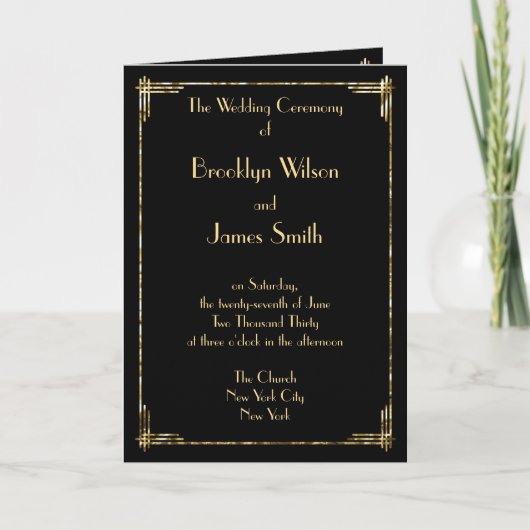 Golden Foil Great Gatsby Art Deco Hochzeitsprogram Programm (Vorderseite)