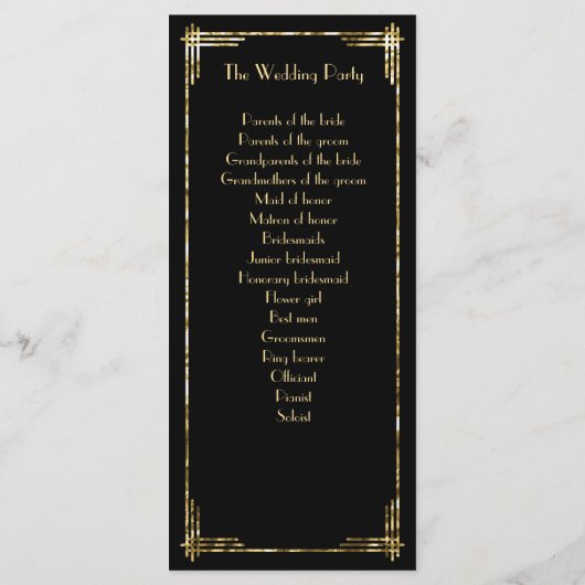 Golden Foil Great Gatsby Art Deco Hochzeitsprogram Programm (Rückseite)