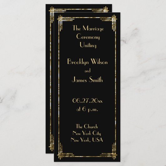 Golden Foil Great Gatsby Art Deco Hochzeitsprogram Programm (Vorne/Hinten)