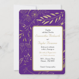 Golden Foil Leaf Blues Hochzeit Einladung