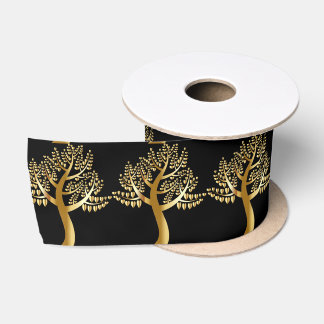 Golden Foil like Tree Gold Hearts Blätter Night Sk Satinband