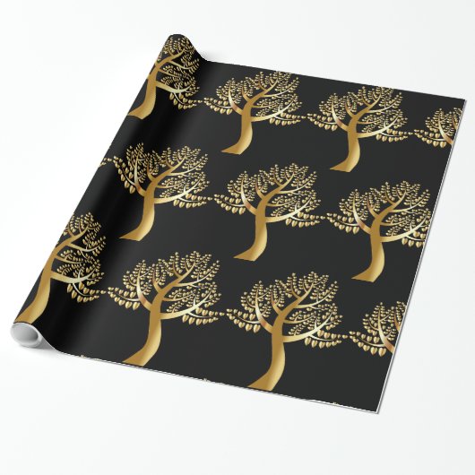 Golden Foil like Tree mit goldenen Herzen Geschenkpapier (Ungerollt)