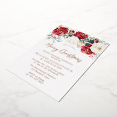 Golden Foil Red White Floral Frohe Weihnachten Par Folieneinladung (Gedreht)
