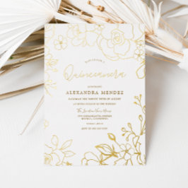 Golden Foil Rose Goldenes Leaf Quinceanera Party Folieneinladung