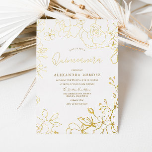 Golden Foil Rose Goldenes Leaf Quinceanera Party Folieneinladung