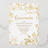 Golden Foil Rose Goldenes Leaf Quinceanera Party Folieneinladung (Vorderseite)