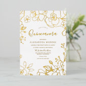 Golden Foil Rose Goldenes Leaf Quinceanera Party Folieneinladung (Stehend vorne)