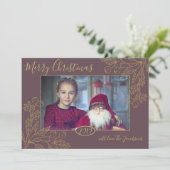 Golden Foil Winter Berries Foto Einladung (Stehend Vorderseite)