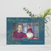 Golden Foil Winter Berries Foto Einladung (Stehend Vorderseite)