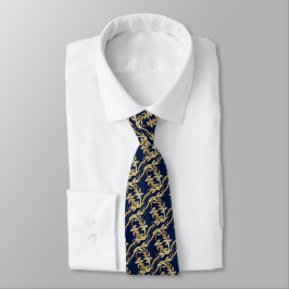 Golden Foliage Wreath Navy Blue Wedding Krawatte