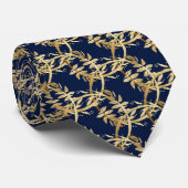 Golden Foliage Wreath Navy Blue Wedding Krawatte (Gerollt)