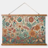 Golden Folk Art Tapestry Wand hängt Wandteppich Mit Holzrahmen (Vorne)