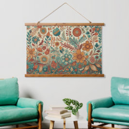 Golden Folk Art Tapestry Wand hängt Wandteppich Mit Holzrahmen