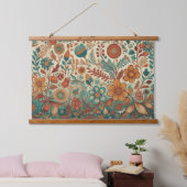 Golden Folk Art Tapestry Wand hängt Wandteppich Mit Holzrahmen (Schlafzimmer)