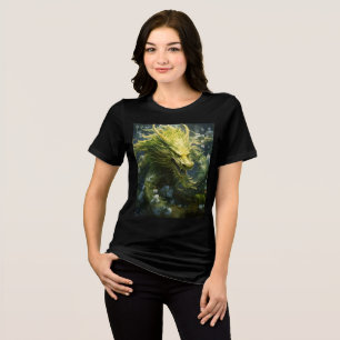 Golden Forest Dragon with Wildflowers Tri-Blend Shirt