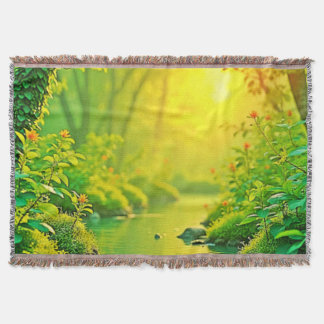 Golden Forest Stream Peaceful Art Decke