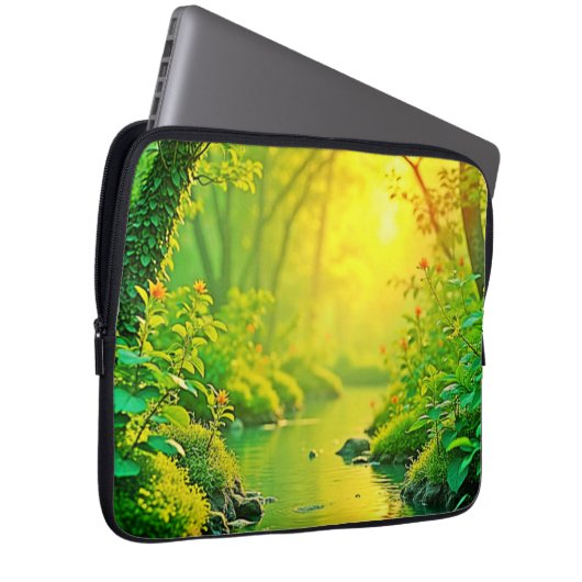 Golden Forest Stream Peaceful Art Laptopschutzhülle (Vorne Rechts)