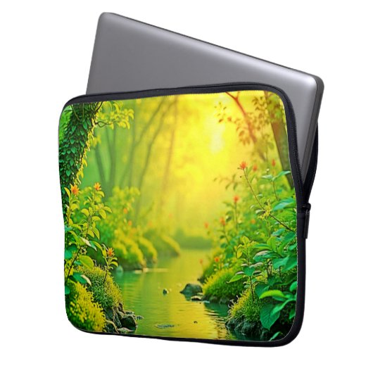 Golden Forest Stream Peaceful Art Laptopschutzhülle (Vorderseite Links)