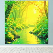 Golden Forest Stream Peaceful Art Leinwanddruck (Insitu (Holzboden))