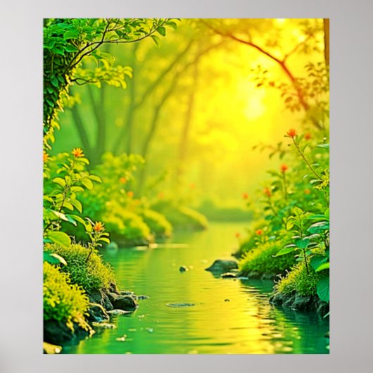 Golden Forest Stream Peaceful Art Poster (Vorne)
