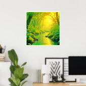 Golden Forest Stream Peaceful Art Poster (Heimbüro)