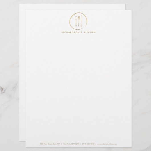 GOLDEN FORK SPOON KNIFE SKETCH LOGO for Catering Briefbogen (Vorne/Hinten)