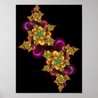 Golden Fractal Star Blossom Artwork Poster