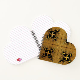 Golden Fraktal Crosses Heart Shape Spiral Notebook Notizblock