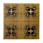 Golden Fraktal Crosses Keramik Tile Fliese (Vorderseite)