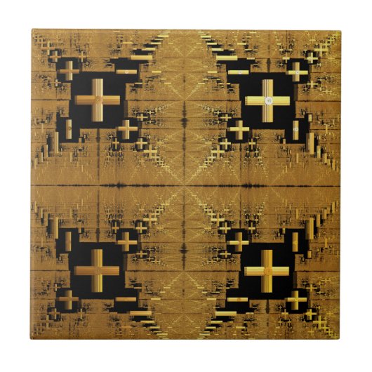 Golden Fraktal Crosses Keramik Tile Fliese (Vorderseite)