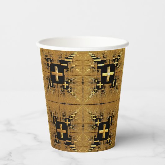 Golden Fraktal Crosses Pappbecher (Rückseite)