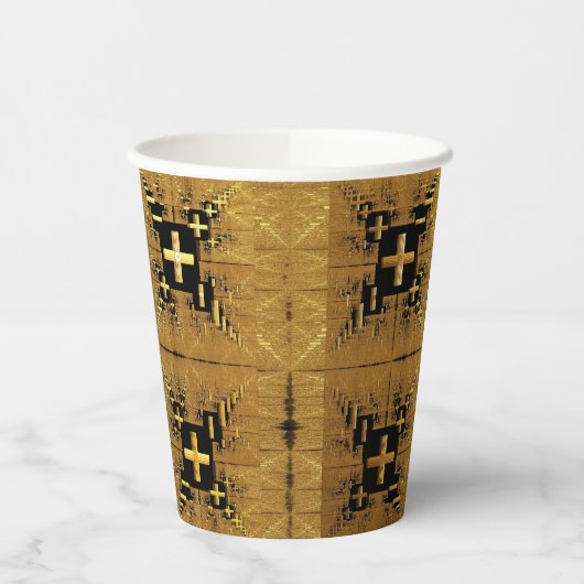 Golden Fraktal Crosses Pappbecher (Links)