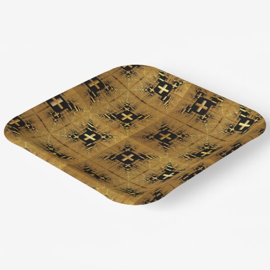 Golden Fraktal Crosses Pappteller (Gewinkelt)