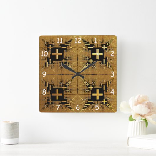 Golden Fraktal Crosses Quadratische Wanduhr (Zuhause)