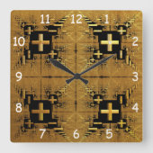 Golden Fraktal Crosses Quadratische Wanduhr (Vorderseite)