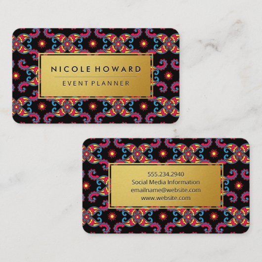 Golden Frame Artistic Paisley Pattern Visitenkarte (Vorne/Hinten)