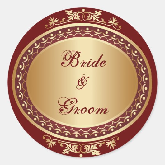 Golden Frame Bridge & Groom Round Sticker (Vorderseite)