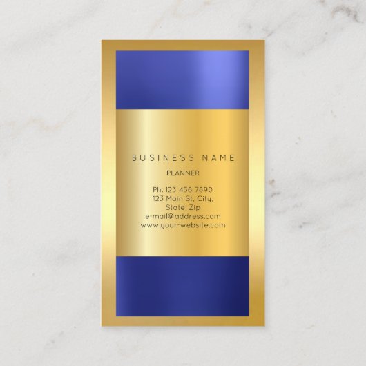 Golden Frame Cobalt Metallic Indigoblau Vertikal Visitenkarte (Rückseite)